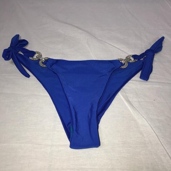 Blue Bedazzled Size Large Side Tie Bikini Set. - Picture 2 of 9